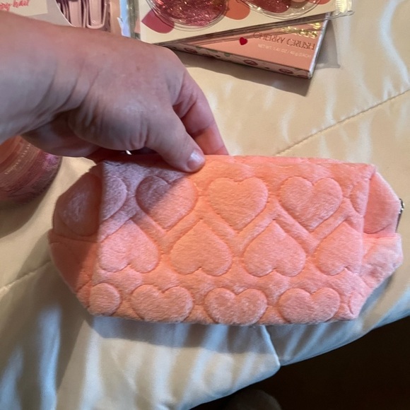Handbags - Heart Embossed Pink Cosmetic Bag